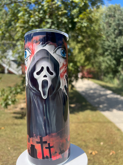 20oz Ghostface Woodsboro Tumbler | Scream featuring scream ghostface woodsboro inspired artwork