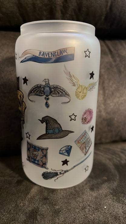16oz Ravenclaw Frosted Glass Tumbler featuring ravenclaw harry potter inspired artwork
