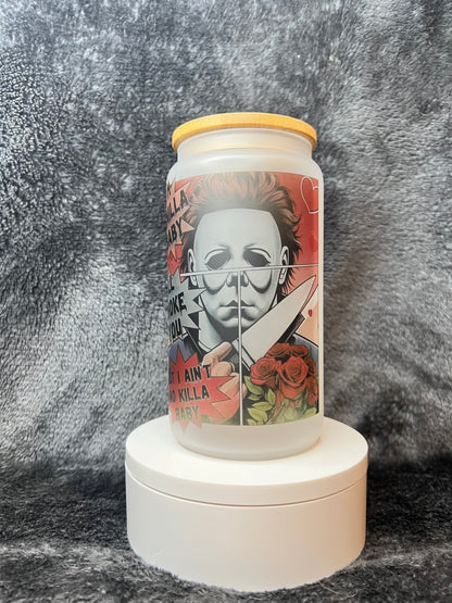 16oz Michael Myers Frosted Glass Can | Horror featuring michael myers halloween horror inspired artwork