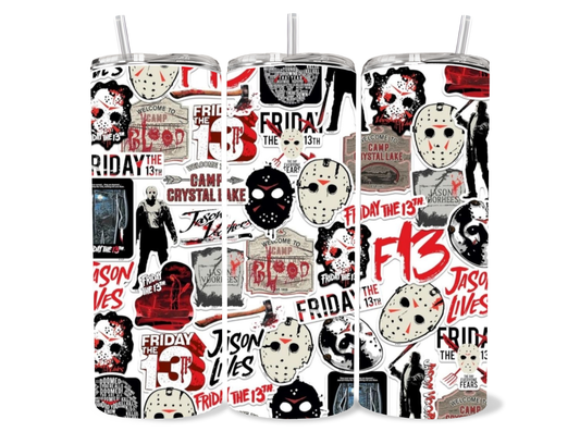 Twenty ounce Horror Collage / Movie villains themed tumbler cup