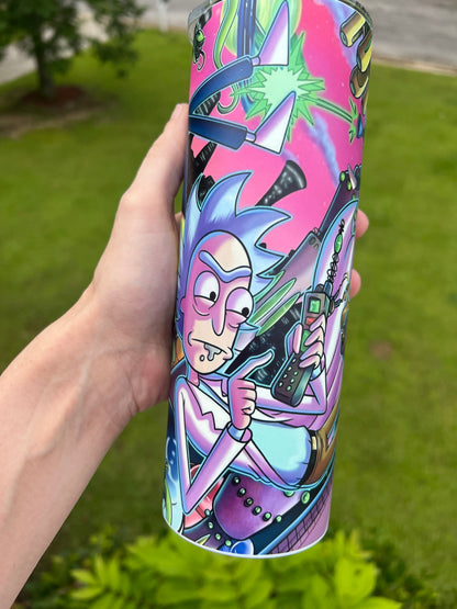 20oz Glow in the Dark Rick & Morty Tumbler featuring rick and morty inspired artwork
