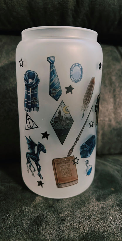 16oz Ravenclaw Frosted Glass Tumbler featuring ravenclaw harry potter inspired artwork