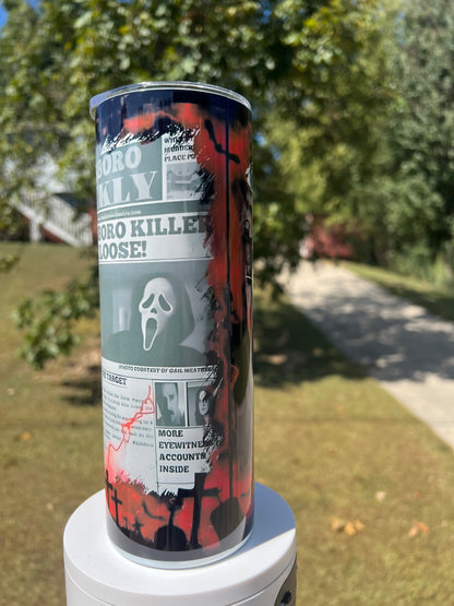 20oz Ghostface Woodsboro Tumbler | Scream featuring scream ghostface woodsboro inspired artwork