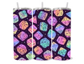D&D Dice Tumbler - Colorful Dice Design with Numbers on a Dark Background Drinkware