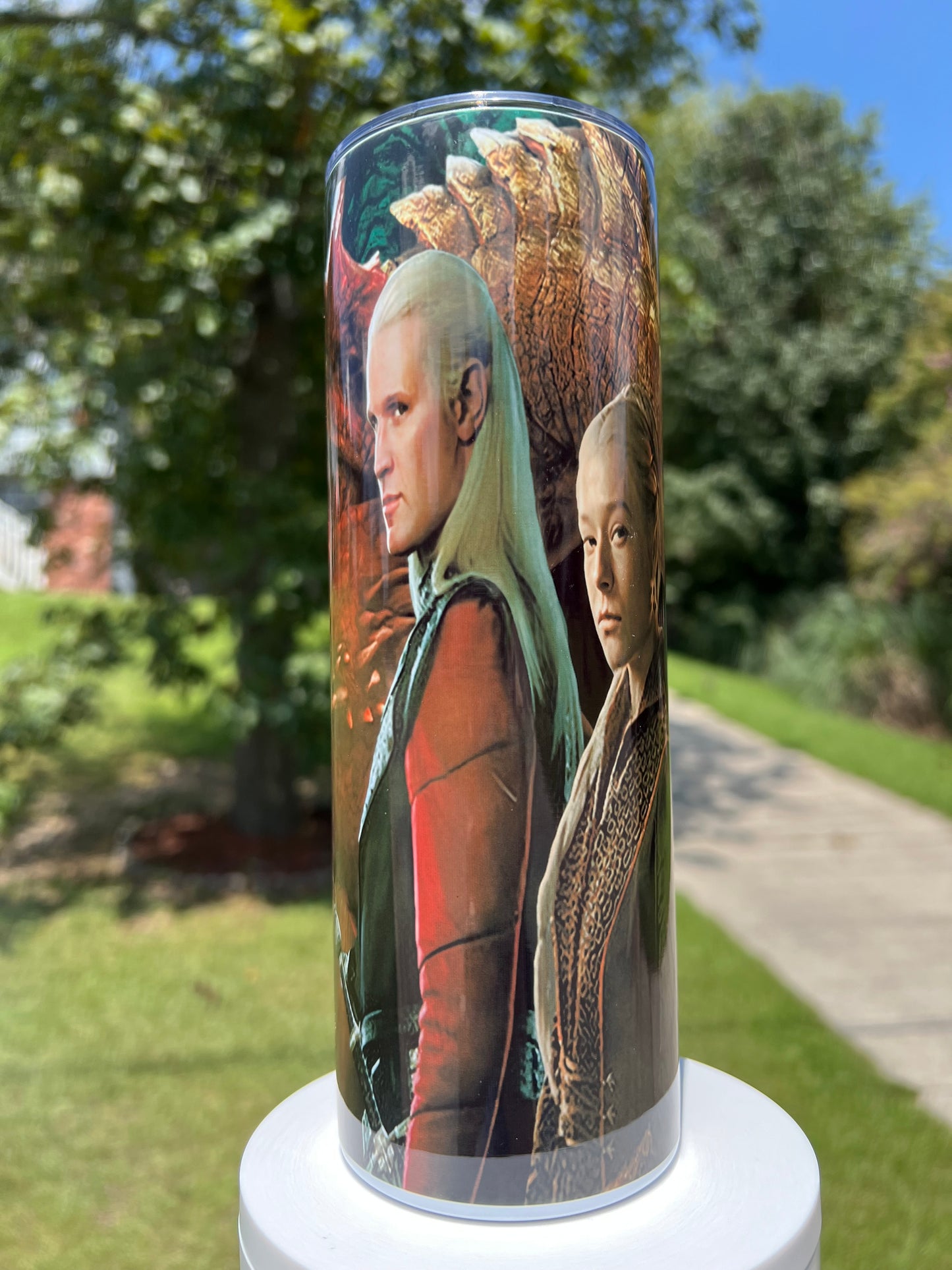 Daemon & Rhaenyra Targaryen Tumbler 20oz – Rogue Prince & Black Queen House of the Dragon Cup featuring the design artwork