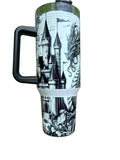     40oz fantasy dragon tumbler with castle artwork
* fantasy reader gift tumbler