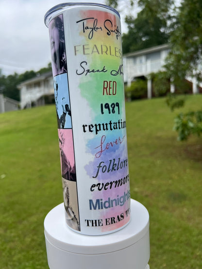 20oz Taylor Swift Eras Tumbler featuring taylor swift eras inspired artwork