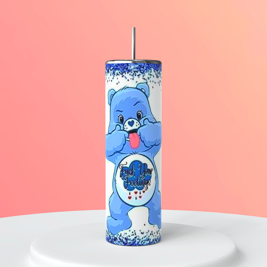 20oz Blue Swear Bear Tumbler featuring swear bears inspired artwork