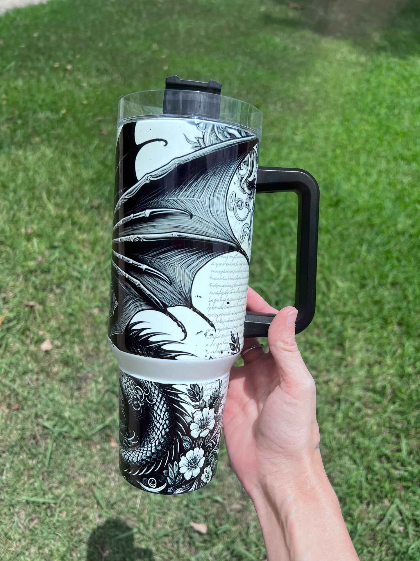 40oz Fantasy Dragon Tumbler with Handle | Book Lover Gift | Castle & Dragon Drinkware
