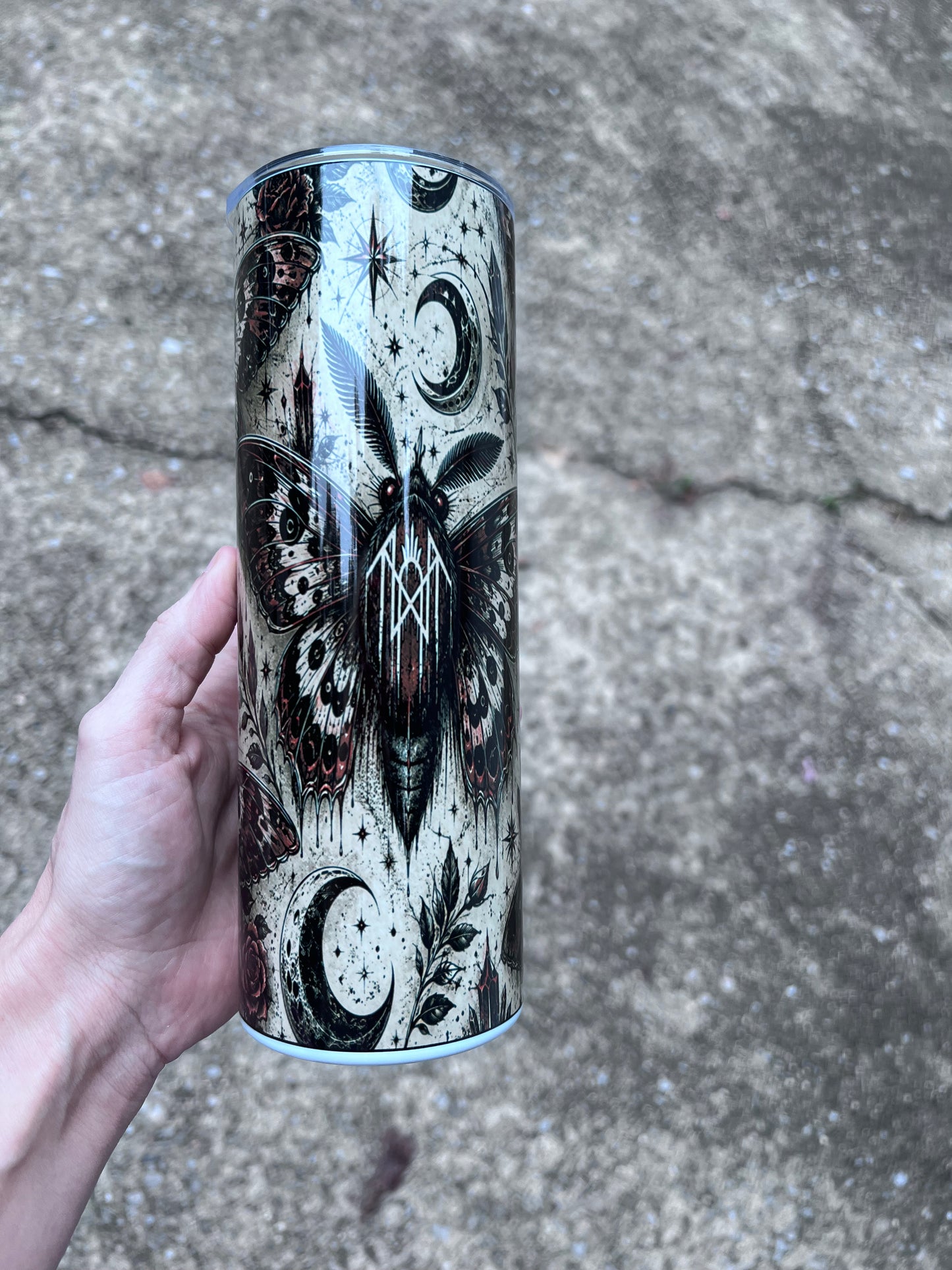 Sleep Token Inspired Gothic Moth 20oz Skinny Tumbler | Dark Academia Coffee Cup | Alternative Fan Gift