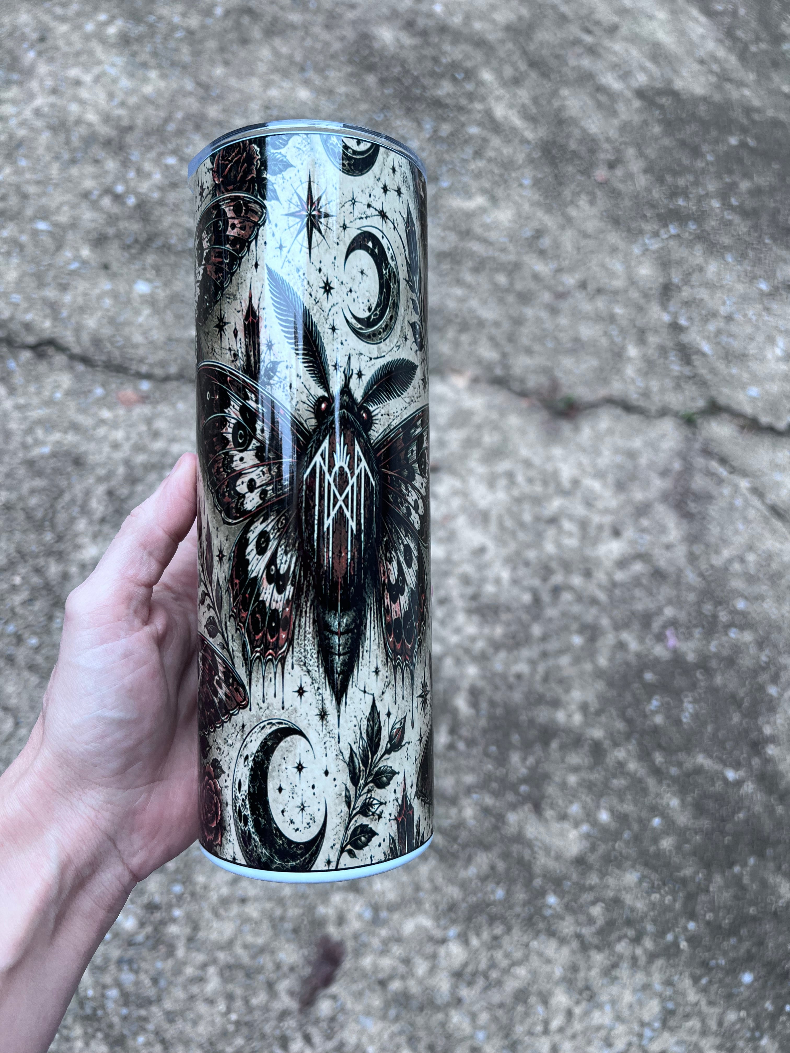 Sleep Token Inspired Gothic Moth 20oz Skinny Tumbler | Dark Academia Coffee Cup | Alternative Fan Gift