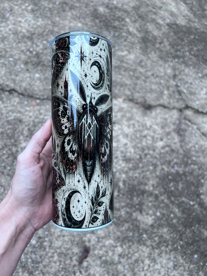 Sleep Token Inspired Gothic Moth 20oz Skinny Tumbler | Dark Academia Coffee Cup | Alternative Fan Gift