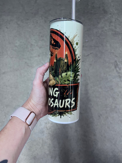 Beardies of Culture Raising Tiny Dinosaurs tumbler with adventurous bearded dragon artwork