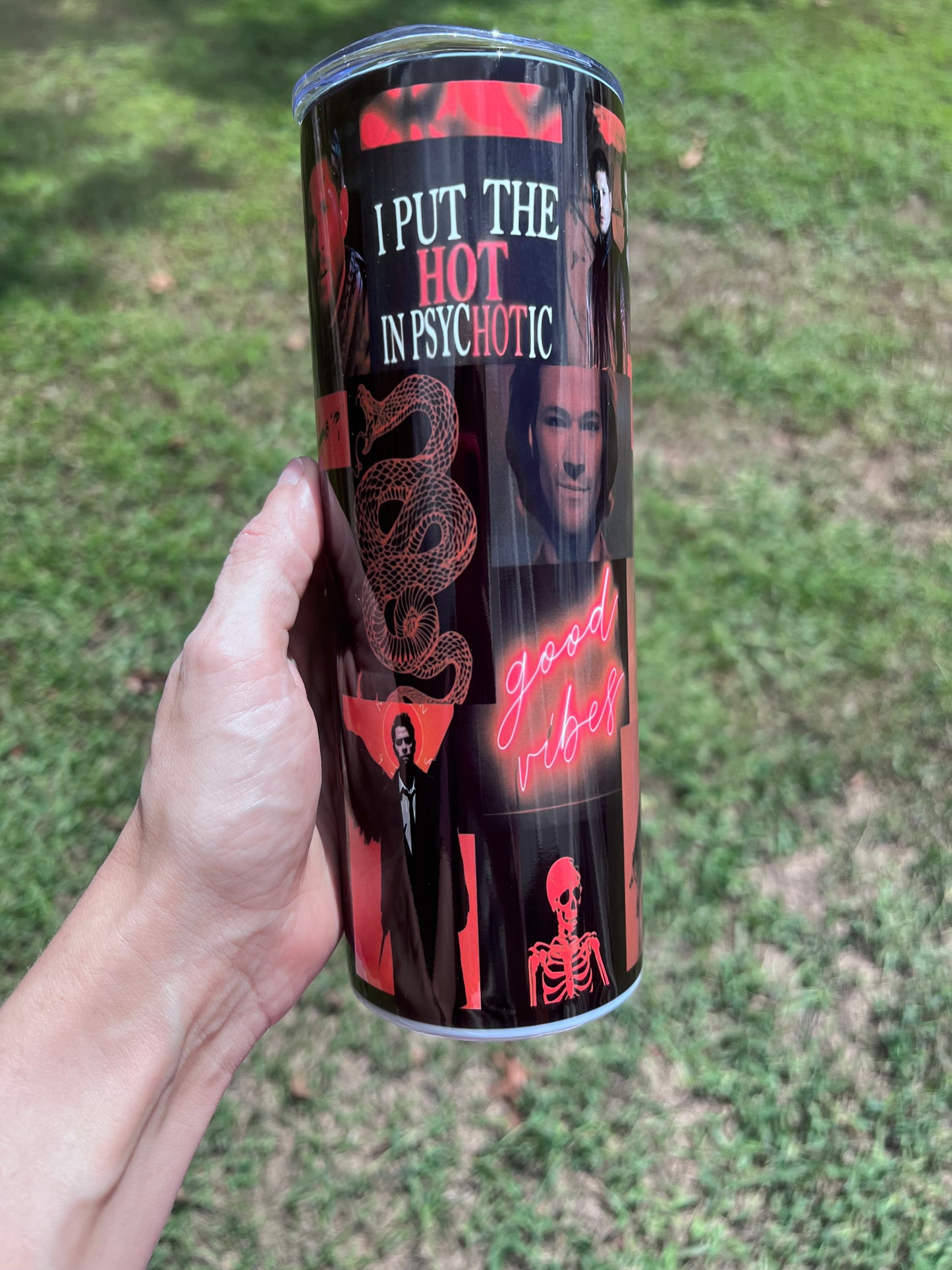 20oz Supernatural Red themed Sam and Dean Winchester portable tumbler cup