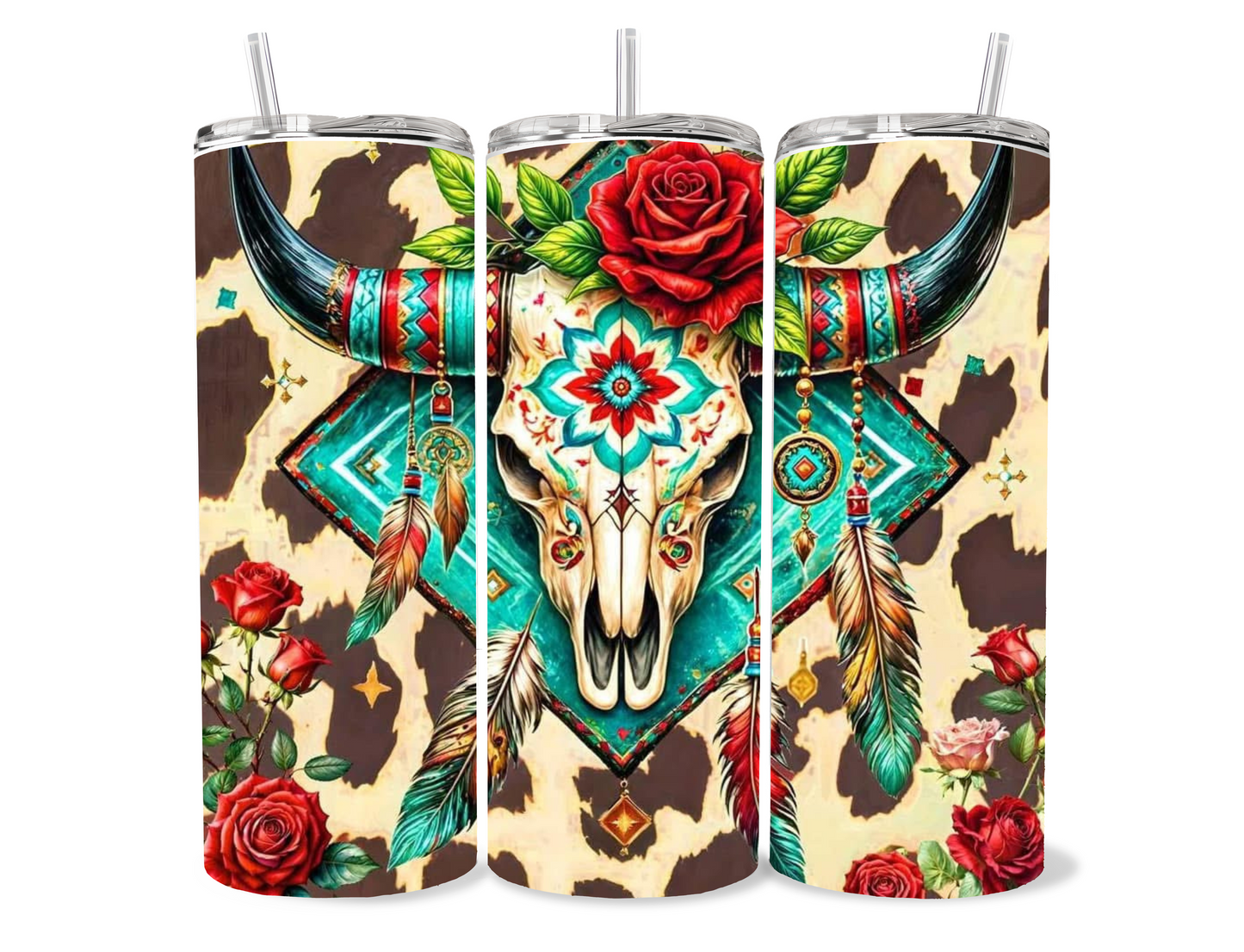 Western themed Bull skull tumbler