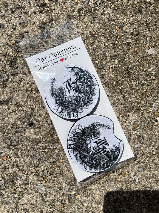 White Sleep Token Car Coaster Set featuring fandom-inspired artwork