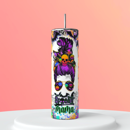 Spooky Mama Neon Tumbler featuring the themed design