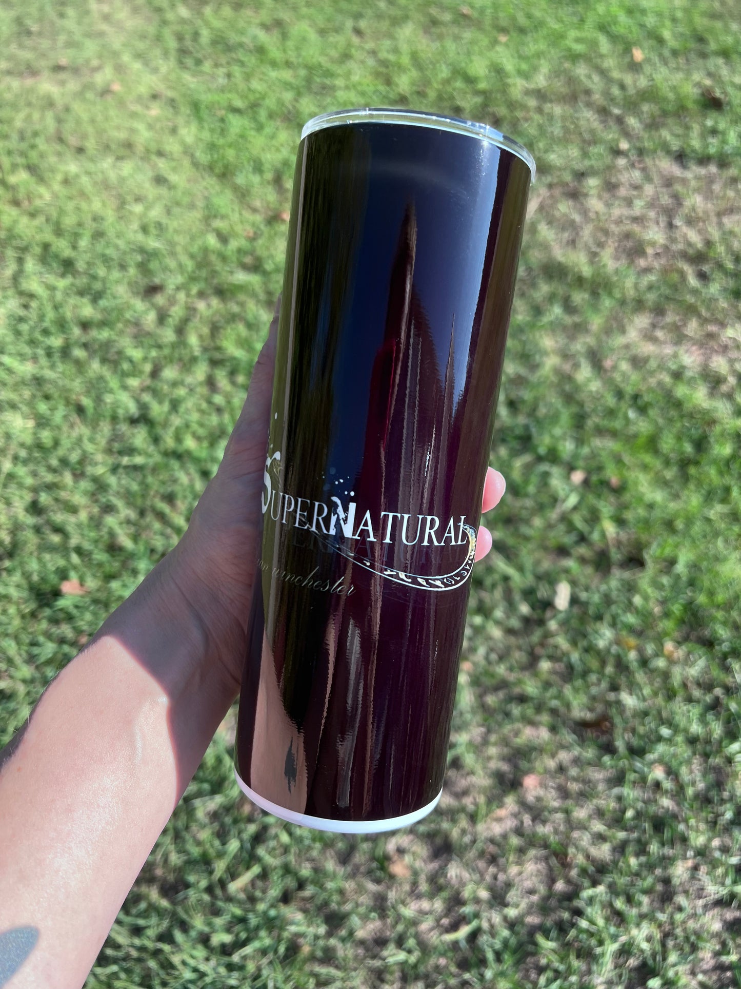 Dean Winchester Supernatural 20oz Skinny Tumbler | Dark Hunter Aesthetic Cup | TV Show Fan Drinkware featuring the design artwork