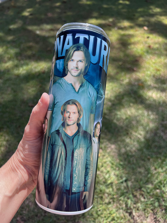 KimTheGrimm Supernatural SPN Sam Dean and Castiel 20oz stainless steel tumbler cup.⁠