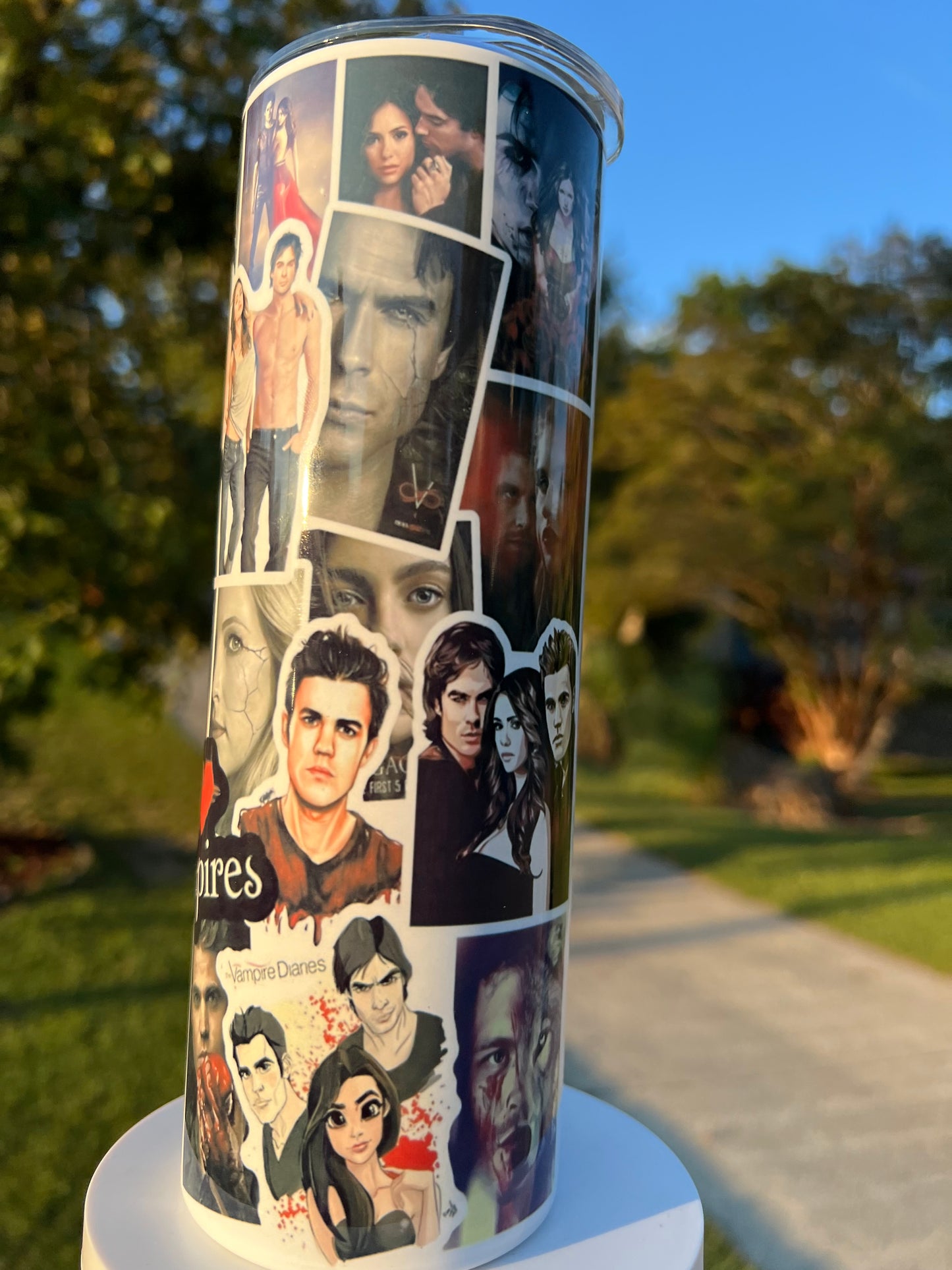 The Vampire Diaries Aesthetic Collage 20oz Skinny Tumbler featuring the design artwork