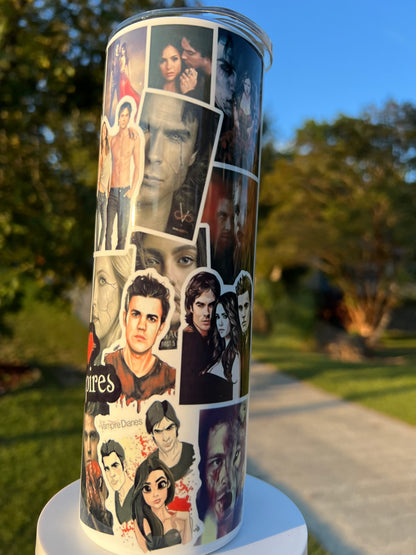 The Vampire Diaries Aesthetic Collage 20oz Skinny Tumbler featuring the design artwork