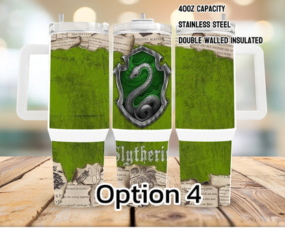 40oz Harry Potter House Tumbler featuring harry potter houses inspired artwork