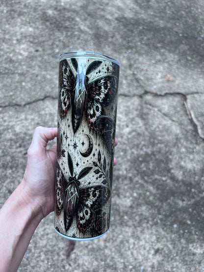 Sleep Token Inspired Gothic Moth 20oz Skinny Tumbler | Dark Academia Coffee Cup | Alternative Fan Gift