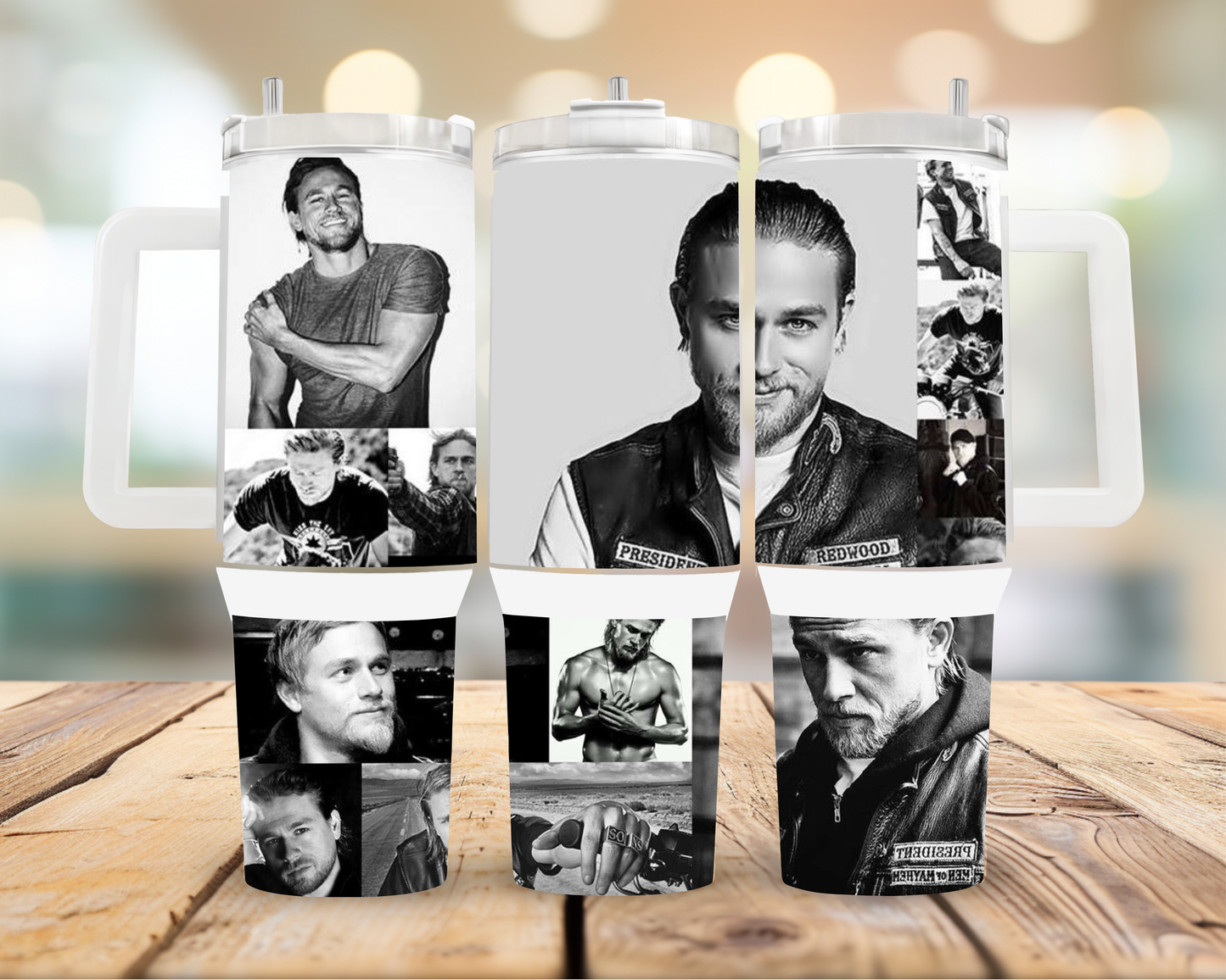 40oz “Jax Teller” themed tumbler cup featuring the design artwork