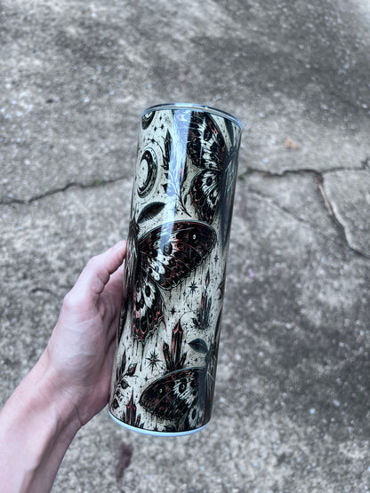 Sleep Token Inspired Gothic Moth 20oz Skinny Tumbler | Dark Academia Coffee Cup | Alternative Fan Gift