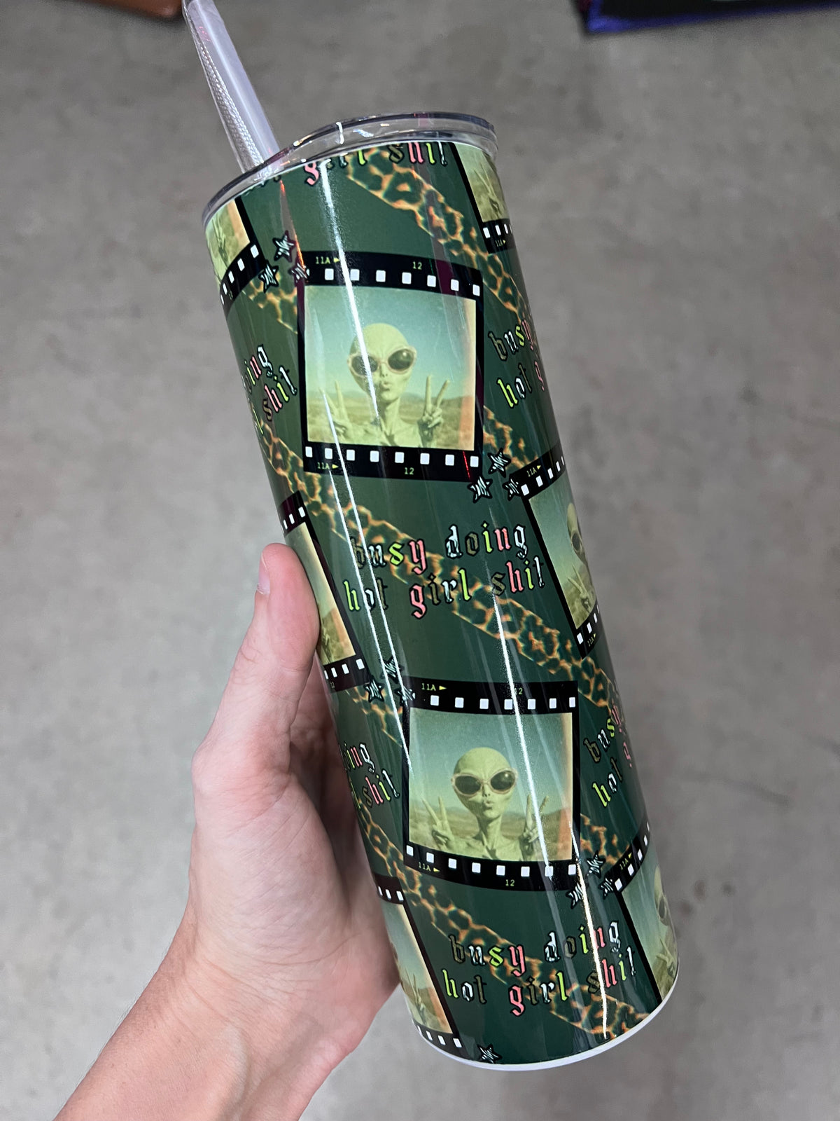 Busy Doing Hot Girl Shit Alien Tumbler 20oz | Y2K Vintage Film Strip Stainless Steel Cup⁠