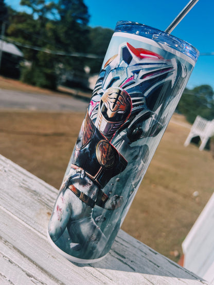 20oz Tommy Oliver Green & White Ranger Tumbler featuring power rangers tommy oliver inspired artwork