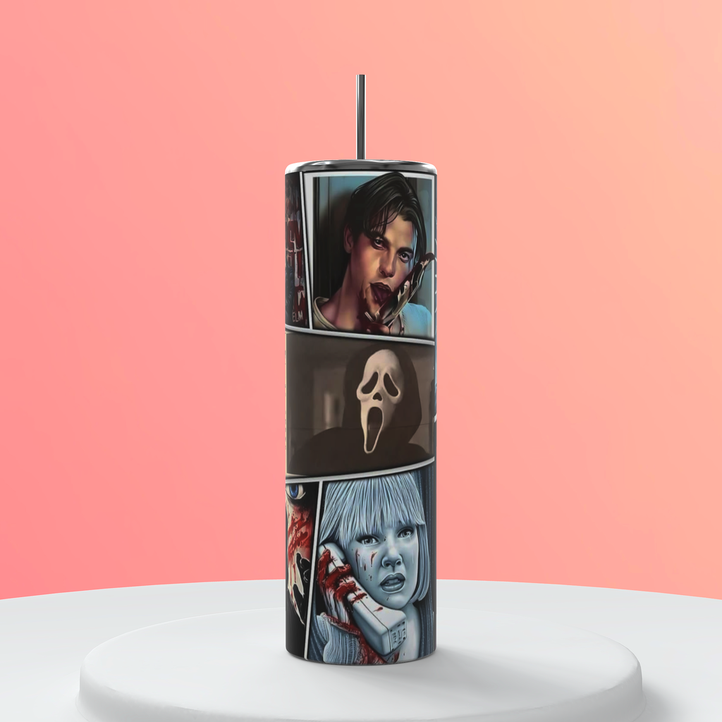 20oz Ghostface Woodsboro Crime File Tumbler | Horror Movie Travel Cup