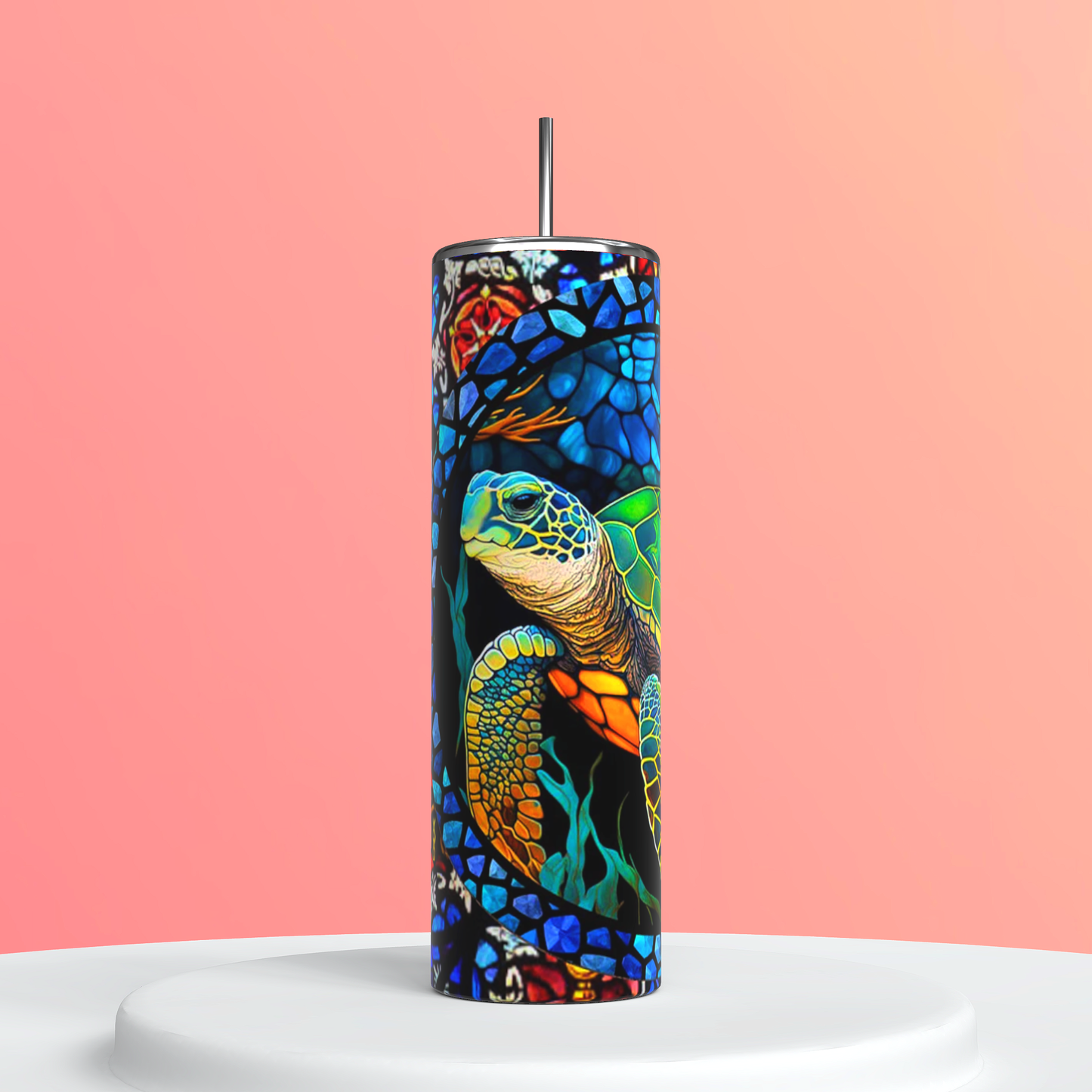 Stained glass turtle themed tumbler