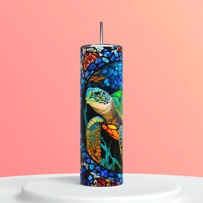 20oz Stained Glass Turtle Tumbler featuring stained glass turtle inspired artwork