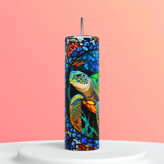 Stained glass turtle themed tumbler