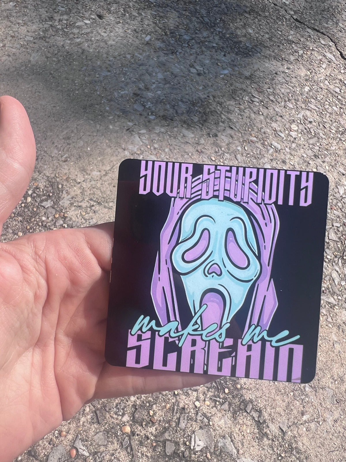 Ghostface Scream Your Stupidity Makes Me Scream funny pastel horror movie magnet.⁠