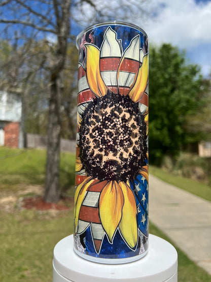 American Sunflower Tumbler | Patriotic featuring patriotic sunflower inspired artwork