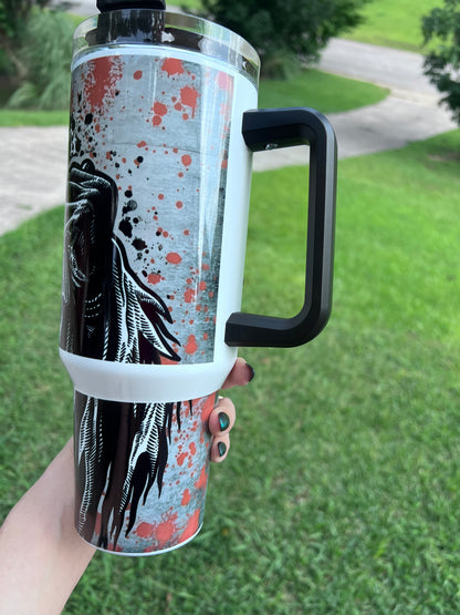 40oz Ghostface Tumbler with Handle | Scream featuring scream ghostface inspired artwork
