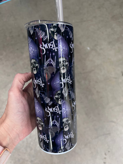 20oz Custom Tumbler | Ghost Band Papa Emeritus Seamless Pattern | Heavy Metal Gothic Fan Cup
