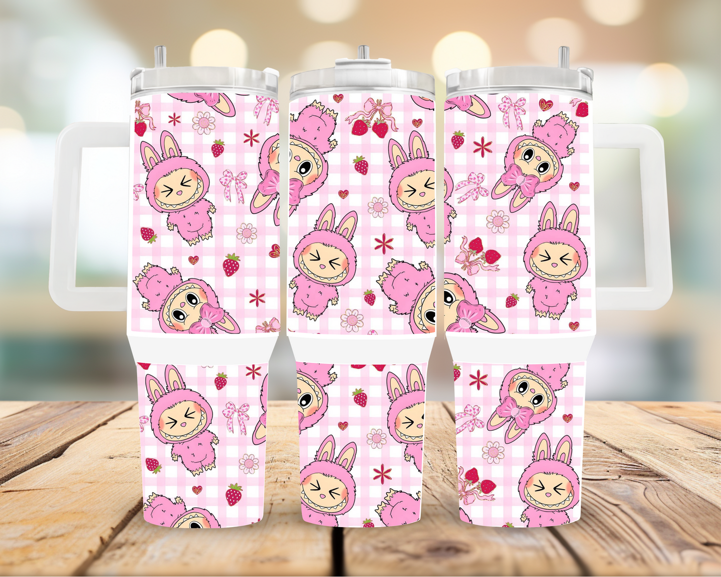 40oz Pink pattern cute Labubu tumbler