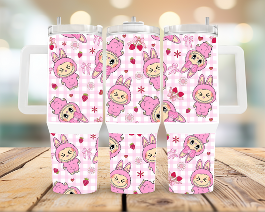 40oz Pink pattern cute Labubu tumbler