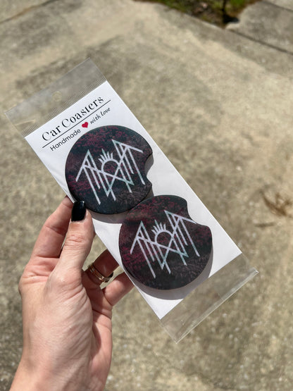 Sleep Token Even In Arcadia car coaster set with dark floral artwork