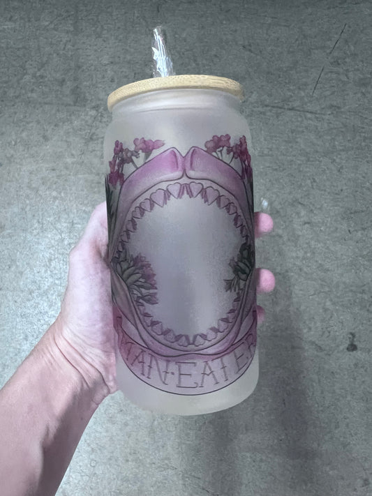 16oz Frosted Glass Maneater Tumbler | Gothic Floral Cup