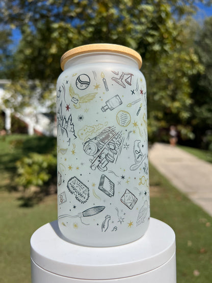 16oz Harry Potter Collage Frosted Glass Tumbler featuring harry potter collage inspired artwork
