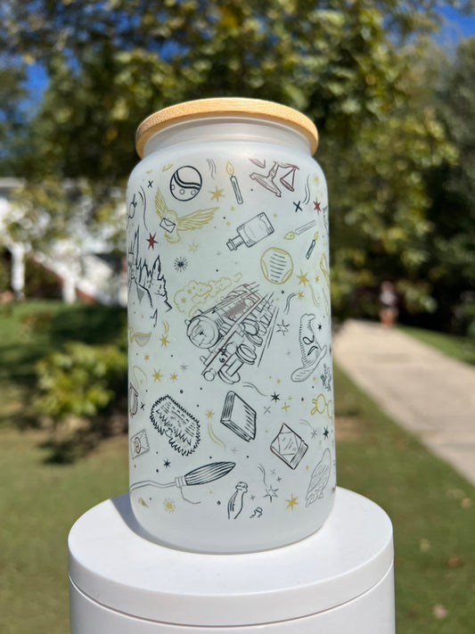 16oz Frosted Glass Harry Potter Collage Tumbler