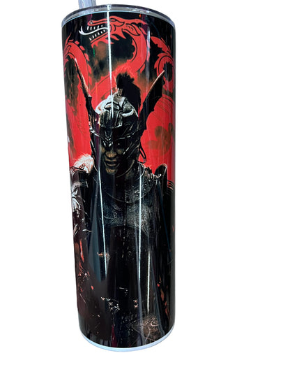 Daemon Targaryen 20oz tumbler with red dragons and dark House of the Dragon design