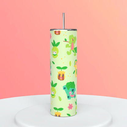 20oz Grass Pokémon Collage Tumbler featuring grass pokémon inspired artwork