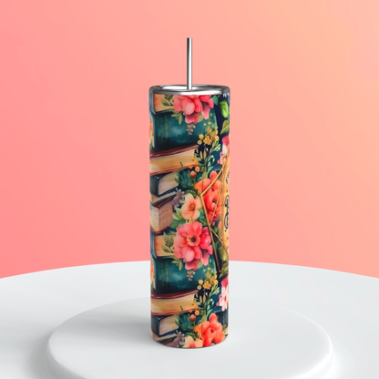 20oz Easily Distracted by Books Tumbler featuring book lover reader inspired artwork