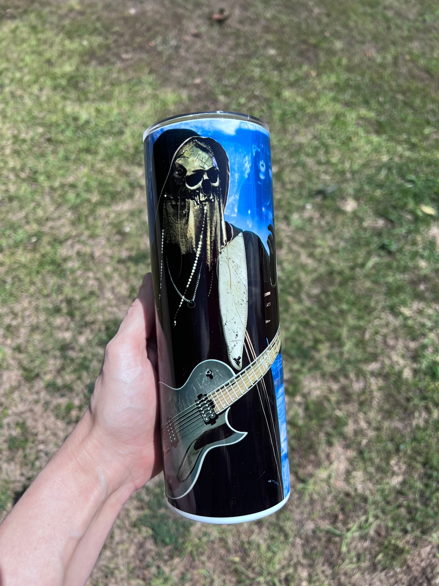 Sleep Token Inspired Guitarist 20oz Skinny Tumbler | Alternative Metal Fan Cup | Gothic Music Lover Gift featuring the design artwork