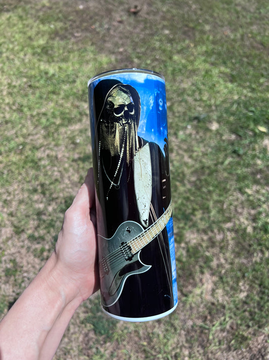 Sleep Token Inspired Guitarist 20oz Skinny Tumbler | Alternative Metal Fan Cup | Gothic Music Lover Gift featuring the design artwork